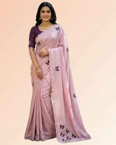 Beautiful Elegant Chinon Silk Regular Sarees