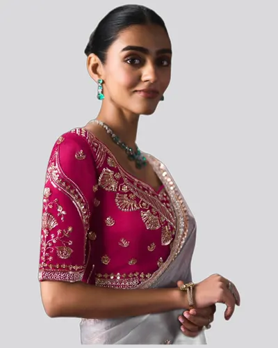 Rich Look  Solid Border Premium Lightweight Beads Sarees — image 2