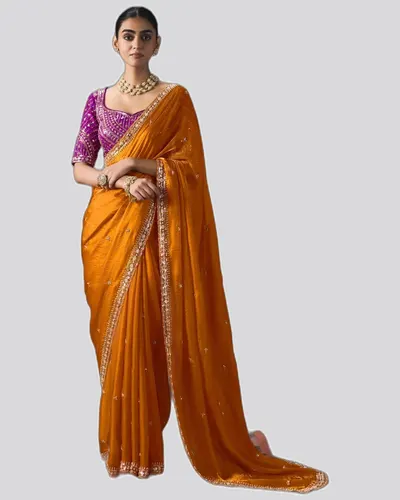 Rich Look  Solid Border Premium Lightweight Beads Sarees