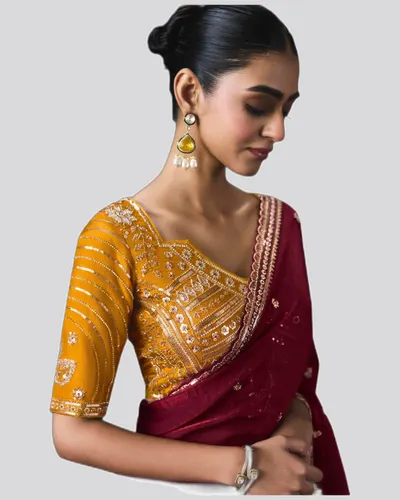 Rich Look  Solid Border Premium Lightweight Beads Sarees — image 2