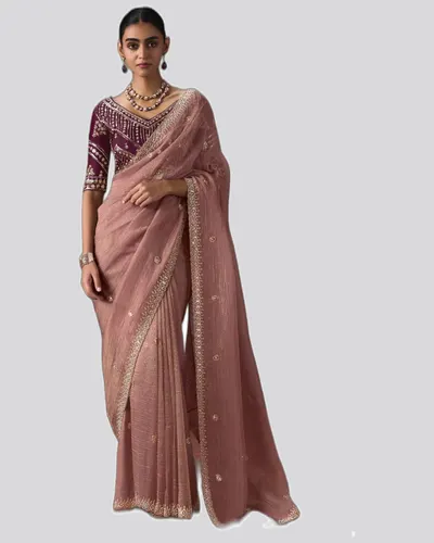 Rich Look  Solid Border Premium Lightweight Beads Sarees