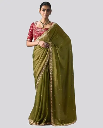 Rich Look  Solid Border Premium Lightweight Beads Sarees — image 3