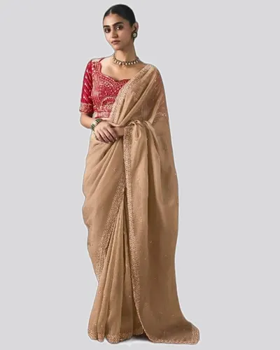 Rich Look  Solid Border Premium Lightweight Beads Sarees — image 3