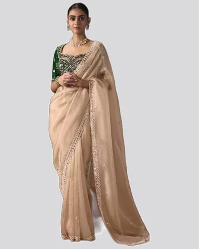 Rich Look  Solid Border Premium Lightweight Beads Sarees — image 3