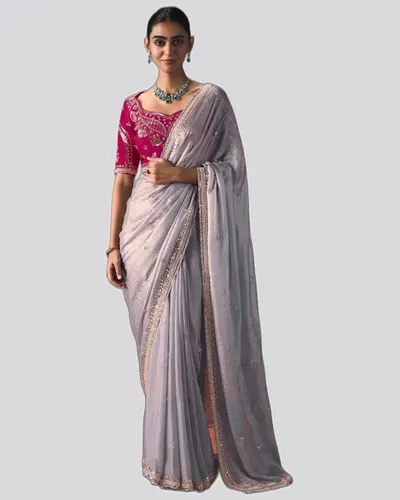 Rich Look  Solid Border Premium Lightweight Beads Sarees