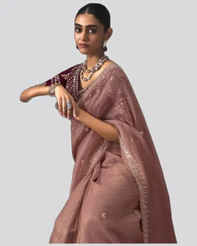 Rich Look  Solid Border Premium Lightweight Beads Sarees — image 2