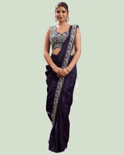 Elegant Beads Embroidery Chinnon Casual Sarees