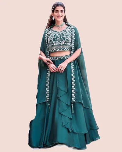 Stunning Pure Rangoli Silk Heavy  Embroidery Lehengas — image 4