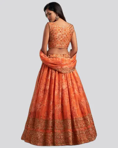 Floral Printed Organza Stunning Festive Lehengas — image 2