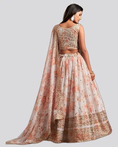 Floral Printed Organza Stunning Festive Lehengas — image 3