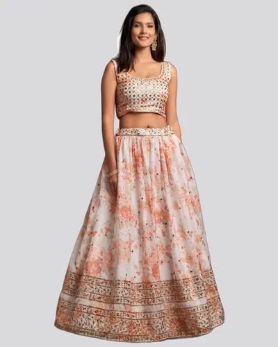 Floral Printed Organza Stunning Festive Lehengas — image 2