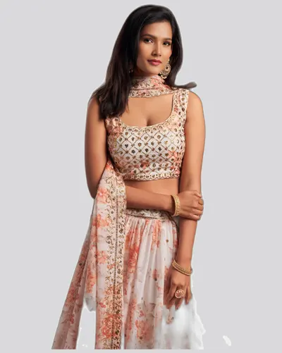 Floral Printed Organza Stunning Festive Lehengas — image 5