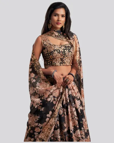 Floral Printed Organza Stunning Festive Lehengas — image 4