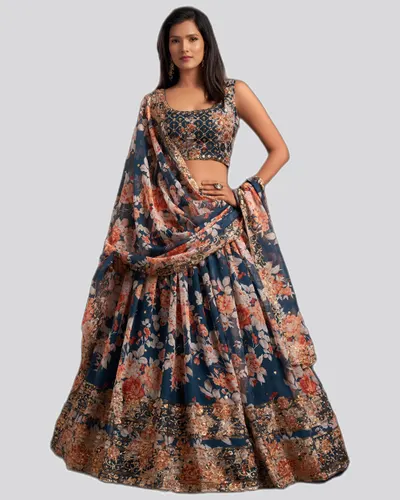 Floral Printed Organza Stunning Festive Lehengas