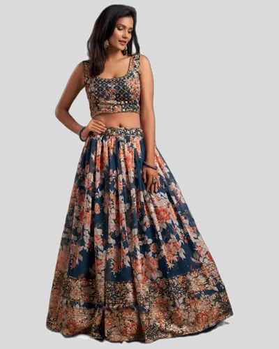 Floral Printed Organza Stunning Festive Lehengas — image 2