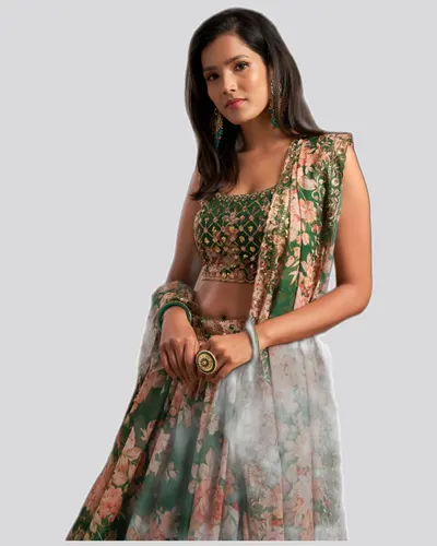 Floral Printed Organza Stunning Festive Lehengas — image 5