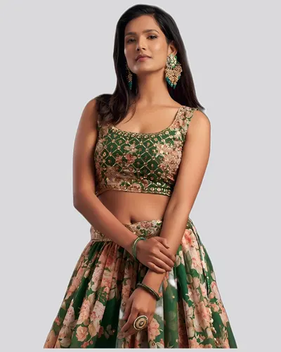 Floral Printed Organza Stunning Festive Lehengas — image 4