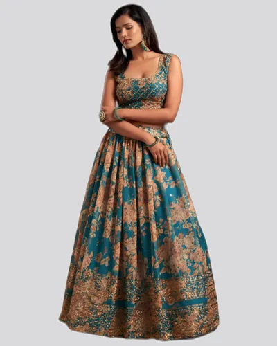 Floral Printed Organza Stunning Festive Lehengas — image 4