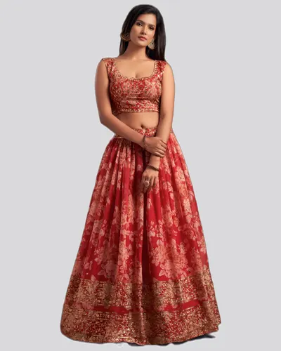 Floral Printed Organza Stunning Festive Lehengas — image 5