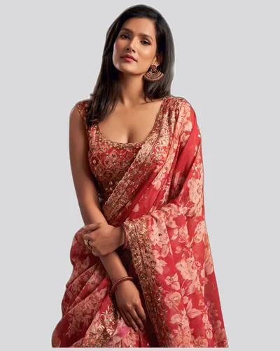 Floral Printed Organza Stunning Festive Lehengas — image 2