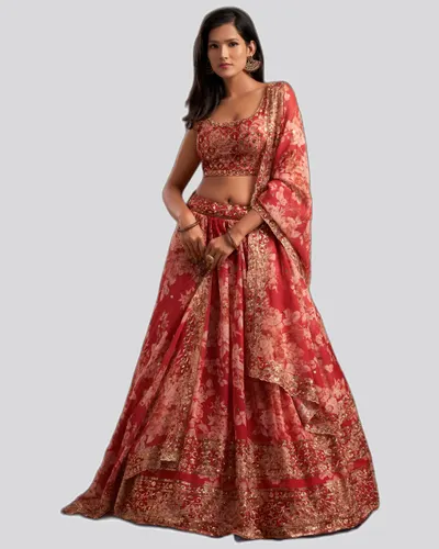 Floral Printed Organza Stunning Festive Lehengas