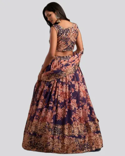 Floral Printed Organza Stunning Festive Lehengas — image 4