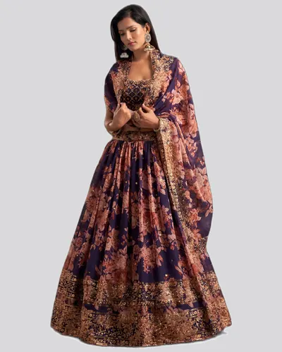 Floral Printed Organza Stunning Festive Lehengas — image 3