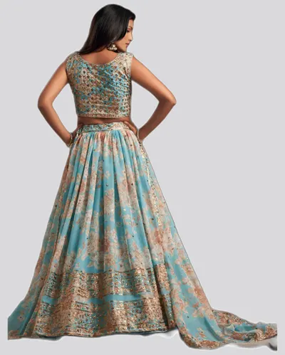 Floral Printed Organza Stunning Festive Lehengas — image 3