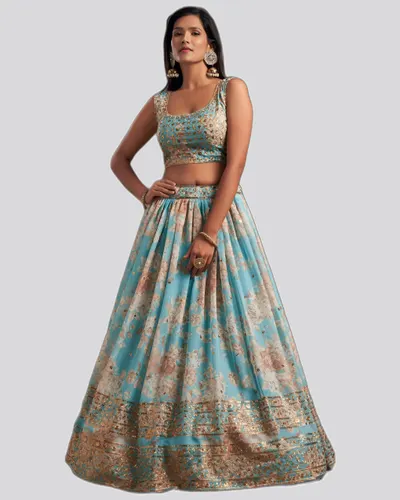 Floral Printed Organza Stunning Festive Lehengas — image 4