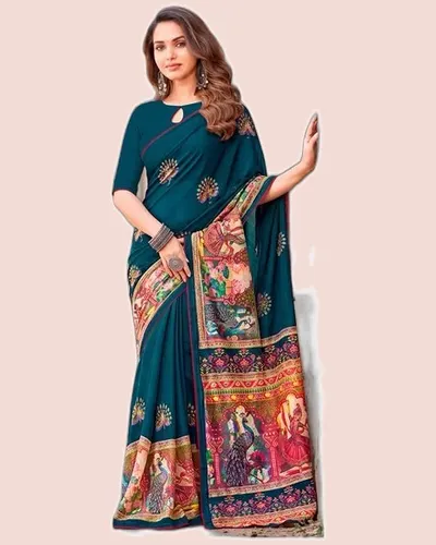 Jagriti Dazzling Moss Foil Print Swarovski Work Sarees — image 3
