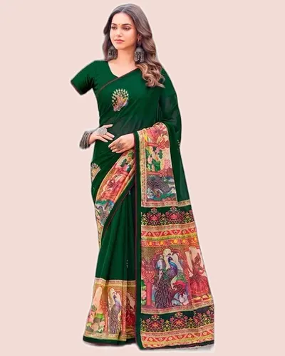 Jagriti Dazzling Moss Foil Print Swarovski Work Sarees — image 2