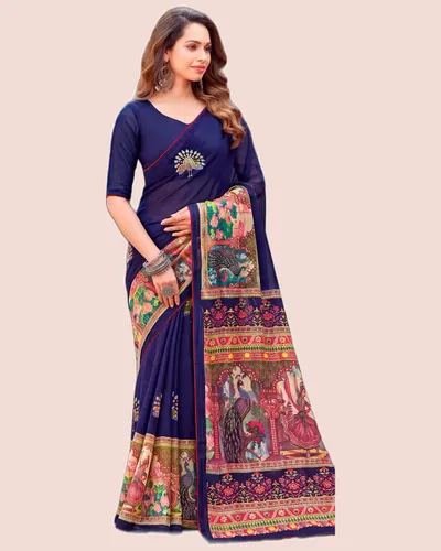 Jagriti Dazzling Moss Foil Print Swarovski Work Sarees
