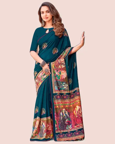 Jagriti Dazzling Moss Foil Print Swarovski Work Sarees