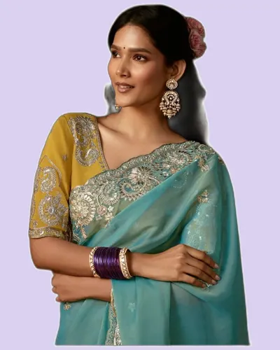 Rich Look Zari Organza Chandrima Sarees — image 2