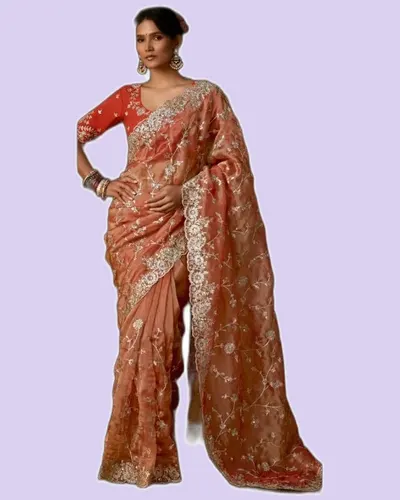 Rich Look Zari Organza Chandrima Sarees — image 7