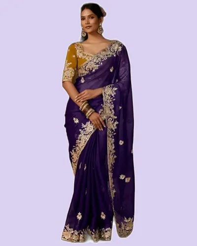 Rich Look Zari Organza Chandrima Sarees — image 3