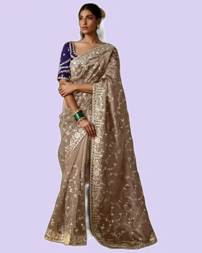 Rich Look Zari Organza Chandrima Sarees — image 6