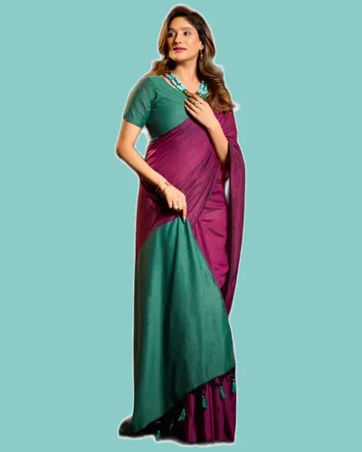 Elegant Mal Cotton Contrast Pallu Sarees — image 3