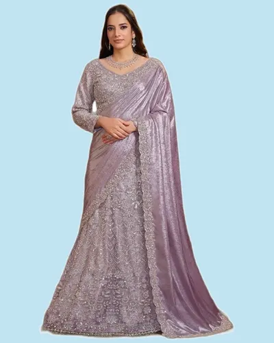Glamorous Foil Satin Partywear Festive Lehengas
