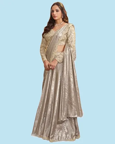 Glamorous Foil Satin Partywear Festive Lehengas — image 2