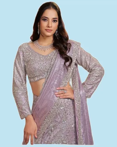 Glamorous Foil Satin Partywear Festive Lehengas — image 3