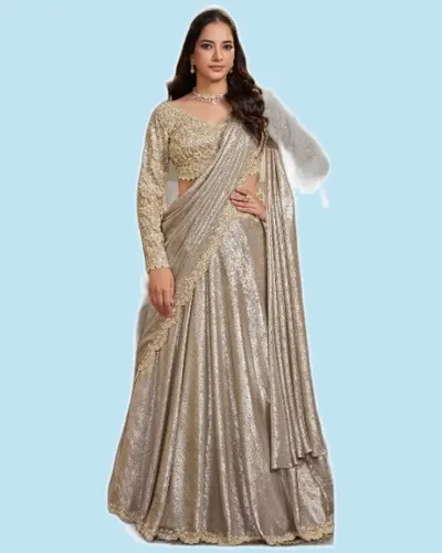 Glamorous Foil Satin Partywear Festive Lehengas — image 4