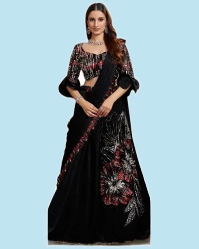 Glamorous Foil Satin Partywear Festive Lehengas — image 7