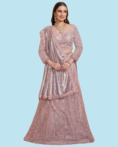 Glamorous Foil Satin Partywear Festive Lehengas — image 2