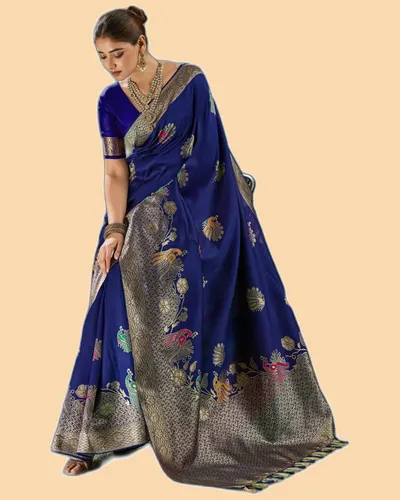 Regal Silk Peacock Woven Banarasi Silk Sarees — image 3
