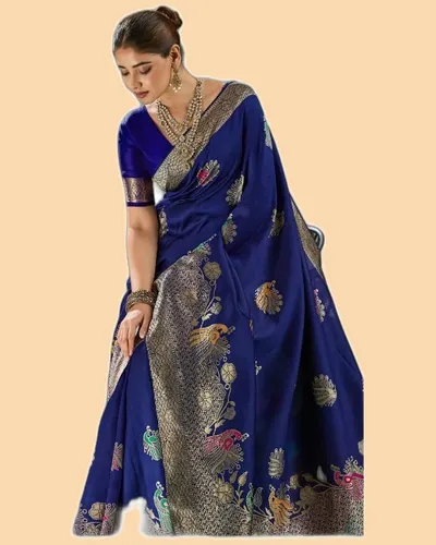 Regal Silk Peacock Woven Banarasi Silk Sarees — image 5
