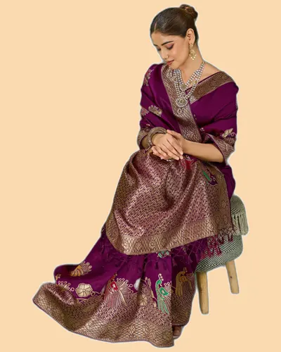 Regal Silk Peacock Woven Banarasi Silk Sarees — image 2