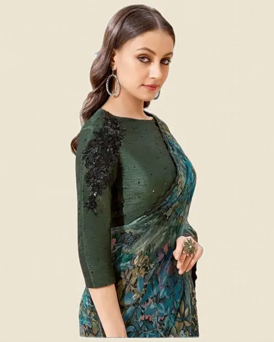 Luxurious Fancy Two Tone Satin Silk Sarees — image 2
