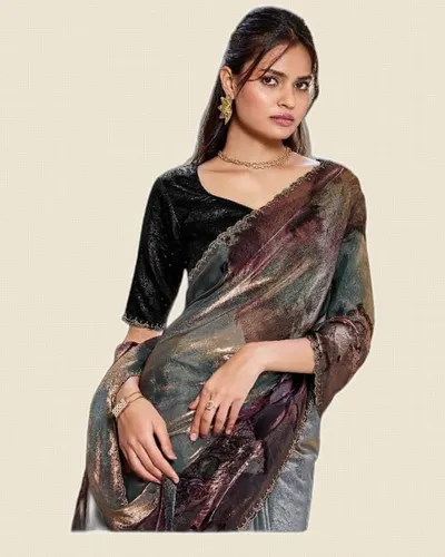 Luxurious Fancy Two Tone Satin Silk Sarees — image 2