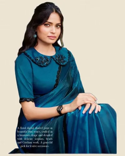 Luxurious Fancy Two Tone Satin Silk Sarees — image 2